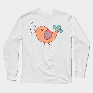 Orange Doodle Bird Long Sleeve T-Shirt